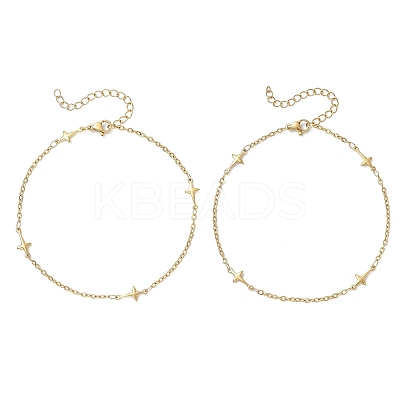 304 Stainless Steel Cross Link Anklets AJEW-AN00722-02-1