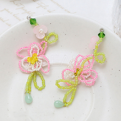 Glass Seed Beaded Woven Flower Pendant Deocrations INS-PW0002-12B-1
