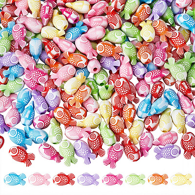 300Pcs Fish Craft Style Acrylic Beads SACR-SP0001-28-1