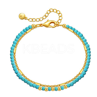 Synthetic Green Turquoise & Stainless Steel Ethnic Style Double Strand Bracelets KG0354-1