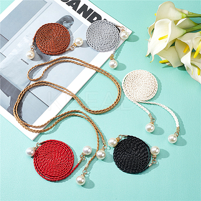 6Pcs 6 Colors Imitation Leather Braided Chain Belts with Imitation Pearl AJEW-CP0001-81-1