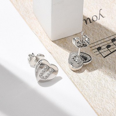 Rack Plating Brass Micro Pave Clear Cubic Zirconia Stud Earrings EJEW-K299-01P-U-1