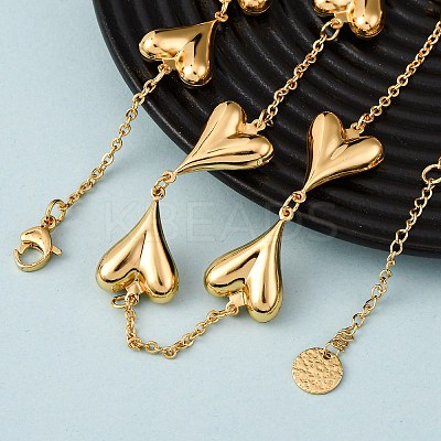 304 Stainless Steel Heart Link Chain Necklaces for Women NJEW-G178-02G-01-1
