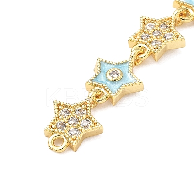 Brass Micro Pave Clear Cubic Zirconia 7 Star Links Connector Charms KK-H539-16G-05-1
