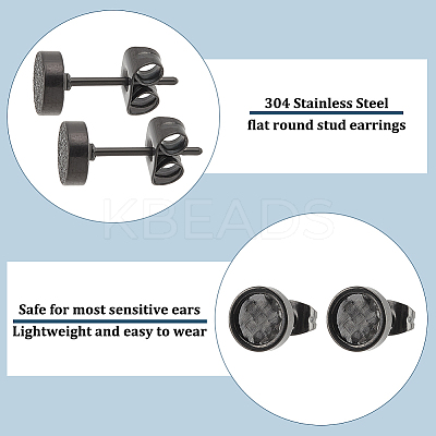 2 Pairs 2 Size 304 Stainless Steel Flat Round Stud Earrings for Men Women EJEW-AN0003-41-1
