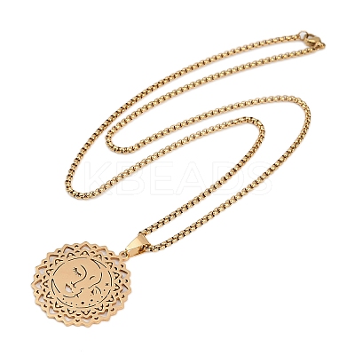 201 Stainless Steel Hollow Moon Star Flower Pendant Necklaces for Women NJEW-K283-35G-1