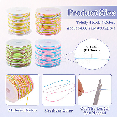 4 Rolls 4 Colors Segment Dyed Nylon Chinese Knotting Cord NWIR-TA0001-14-1