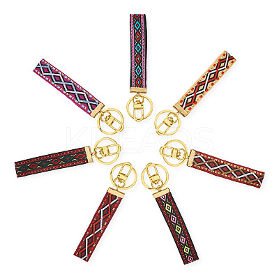 7Pcs Vintage Polyester Ribbon Keychain KEYC-TAC00047-1