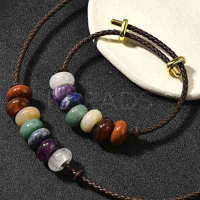 Rondelle Chakra Natural Gemstone Beads Bracelets & Necklaces Sets G-P561-01G-05-1
