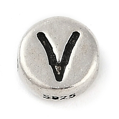 925 Sterling Silver Flat Round with Letter Beads STER-G044-01AS-V-1