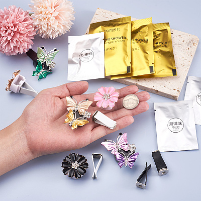 6 Sets 2 Style Zinc Alloy with Rhinestones Car Perfume Decoration Set DIY-BT0001-24-1
