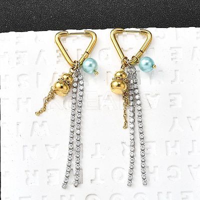 304 Stainless Steel Micro Pave Clear Cubic Zirconia Plastic Pearl Hoop Earrings EJEW-D308-05PG-1