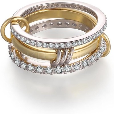 Stainless Steel Micro Pave Clear Cubic Zirconia Stackable Finger Rings WGD96BD-02-1