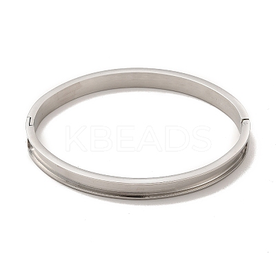 Egg Shaped 201 Stainless Steel Grooved Hinged Bangles STAS-G306-04P-1