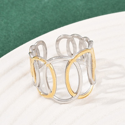 304 Stainless Steel Double Color Cuff Rings RJEW-S635-01GP-15-1