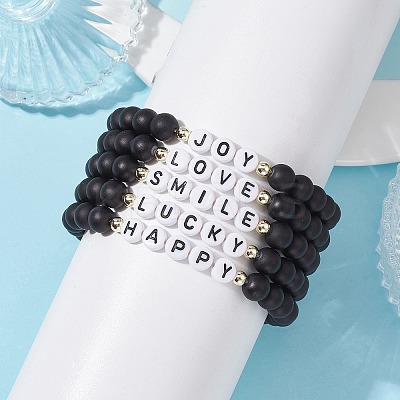 5Pcs 5 Style Glass Round Beaded Braided Bead Bracelets Set BJEW-JB10014-1