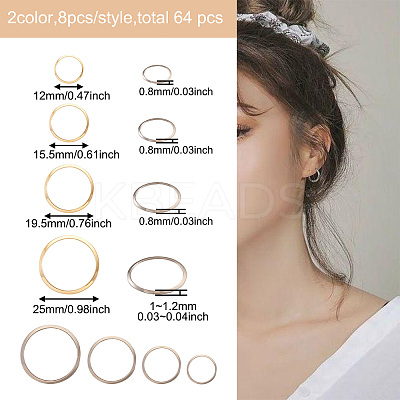 64Pcs 8 Styles 304 Stainless Steel Linking Ring STAS-CD0001-19-1