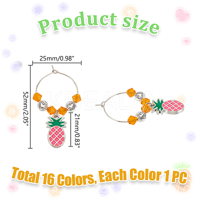 Autumn Pineapple Alloy Enamel Wine Glass Charms AJEW-GA00016-1