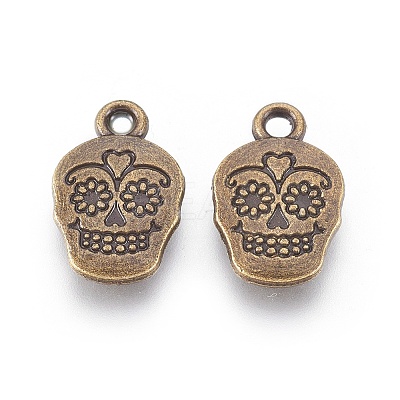 Mexico Holiday Day of the Dead Sugar Skull Tibetan Style Alloy Metal Pendants LS-TIBEP-21061-AB-FF-1