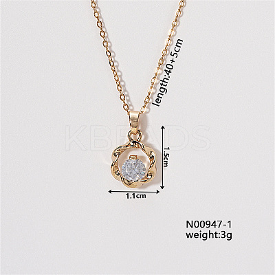 Chic Minimalist Flower Brass Micro Pave Cubic Zirconia Pendant Necklaces LU0770-1-1