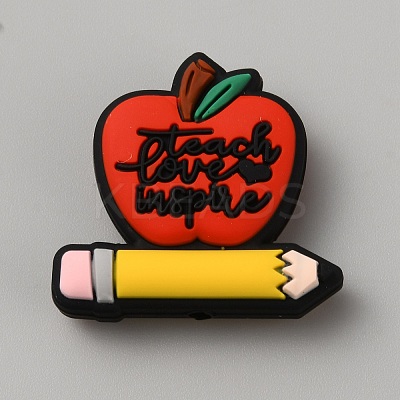 Apple & Pencil Food Grade Eco-Friendly Silicone Focal Beads SIL-WH0018-15-1