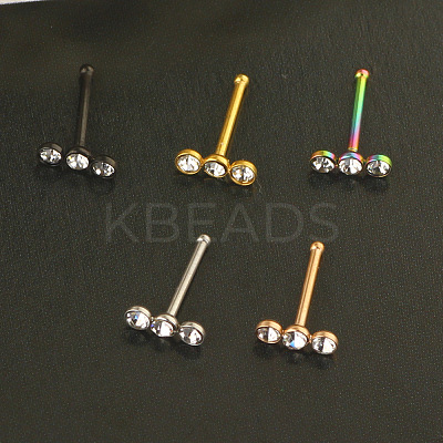 304 Stainless Steel Crystal Rhinestone 3 Flat Round Nose Bone Rings WGC36FF-01-1