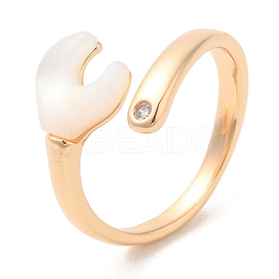 Natural Shell Spanner Open Cuff Ring with Cubic Zirconia RJEW-G288-07G-1