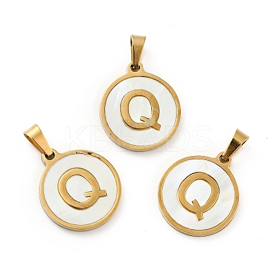 PVD Vacuum Plating 304 Stainless Steel with White Shell Pendants STAS-G268-01Q-G-1
