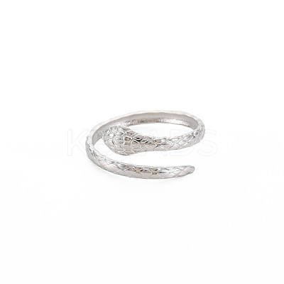 Non-Tarnish 304 Stainless Steel Snake Open Cuff Ring for Women RJEW-S405-179P-1