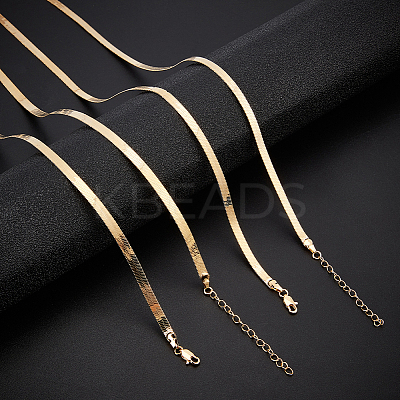 4Pcs Brass Flat Snake Chain Necklaces for Women Men NJEW-BBC0001-38-1