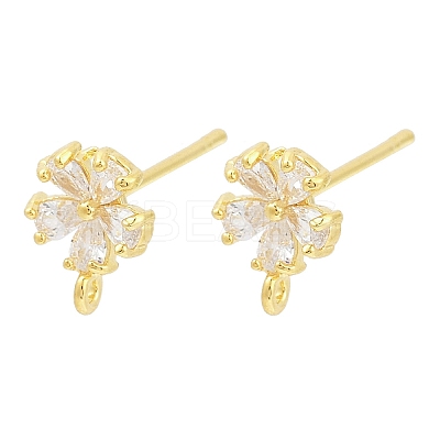 Brass Micro Pave Clear Cubic Zirconia Stud Earring Findings KK-Z099-02G-01-1