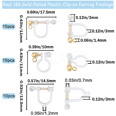 30Pcs 3 Styles 304 Stainless Steel & Plastic Clip-on Earring Findings STAS-BBC0003-36-1