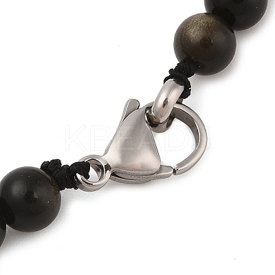 Natural Golden Sheen Obsidian Round Beads Bracelets & Necklaces Sets SJEW-L132-20-1
