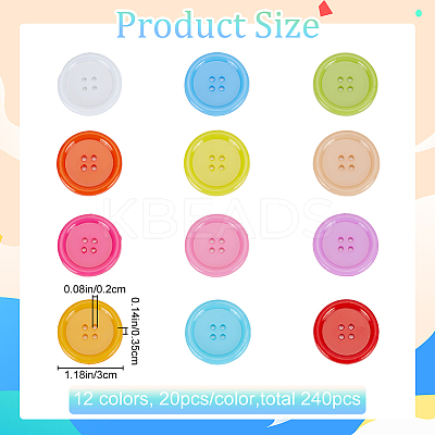 240pcs 12 Colors Plastic Button KY-CP0001-01-1