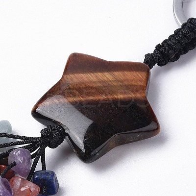 Tiger Eye Star with Mixed Gemstone Chips Beaded Tassel Keychains KEYC-P012-01P-05-1