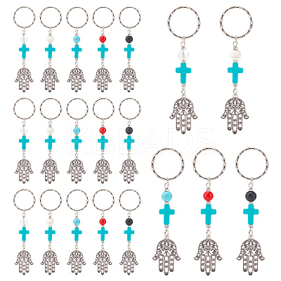 20Pcs 5 Style Mixed Gemstone Bead and Synthetic Turquoise beads Keychain KEYC-GA0001-05-1