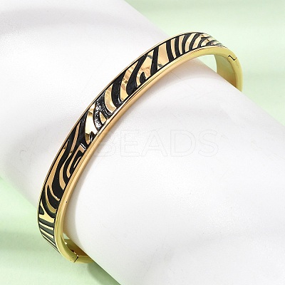 304 Stainless Steel Black Enamel Zebra Skin Print Hinged Cuff Bangles for Women SA-CBAC920-03G-1