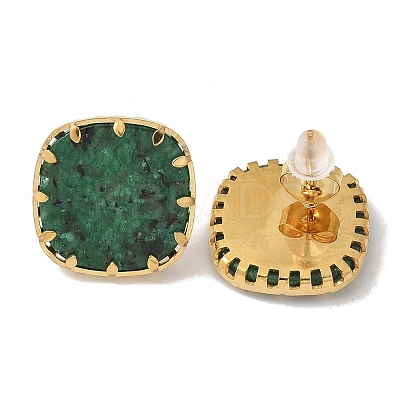 304 Stainless Steel Turquoise Square Stud Earrings for Women EJEW-R010-01G-04-1