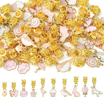 50Pcs 10 Styles Alloy Pink Enamel European Dangle Charms ENAM-CJ0005-49-1