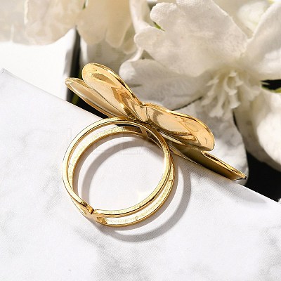 Flower 304 Stainless Steel Open Cuff Ring for Women LS-RJEW-R006-03G-02-1