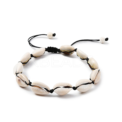 Natural Shell Braided Bead Anklet with Synthetic Turquoise Beads AJEW-AN00561-02-1