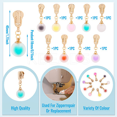 9Pcs 9 Colors Round Alloy & Resin Zipper Sliders HJEW-TAC0077-1