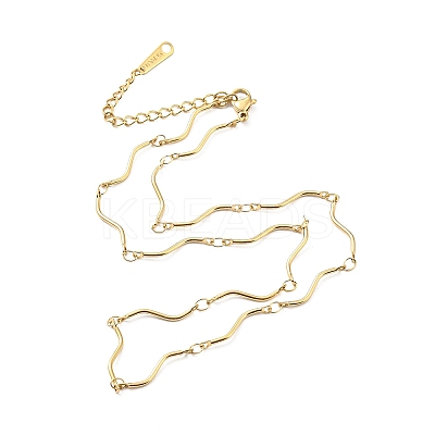 304 Stainless Steel Wave Bar Link Chain Necklace for Women NJEW-A008-07G-1