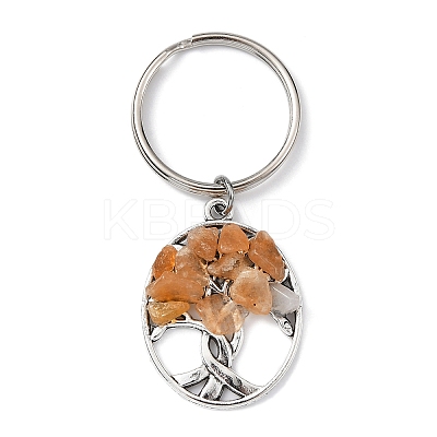Natural Red Aventurine Chip & Alloy Tree of Life Pendant Keychain KEYC-JKC00648-01-1