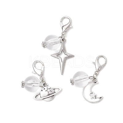 Clear Acrylic & Alloy Star & Moon & Planet Pendant Decorations X-HJEW-JM03051-1