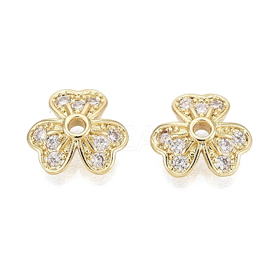 Brass Micro Pave Clear Cubic Zirconia Bead Caps KK-Q071-11G-02-1