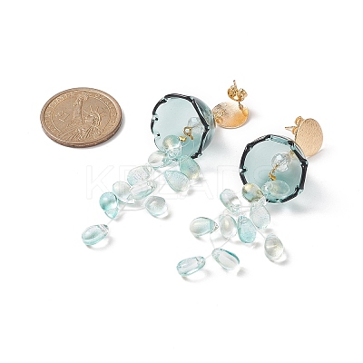 Glass Jellyfish with Shell Pearl Beaded Dangle Stud Earrings EJEW-TA00217-1