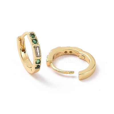 Green Cubic Zirconia Rectangle Hoop Earrings EJEW-P206-10G-1