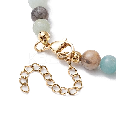 Natural Flower Amazonite &  Synthetic Turquoise Charm Anklets for Women AJEW-AN00616-02-1