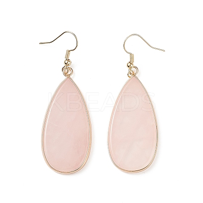 Natural Rose Quartz Teardrop Dangle Earrings EJEW-G331-01G-01-1